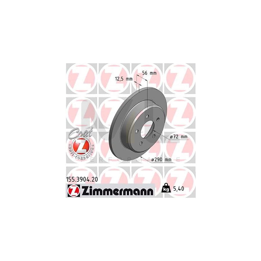 ZIMMERMANN COAT Z 155.3904.20 Brake Disc Solid, Coated - 1 piece