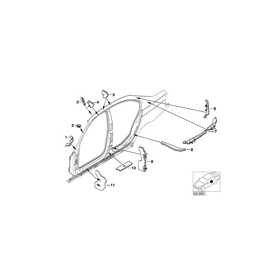 Genuine BMW 41218216587 E46 Molded Part F Column C, Exterior Left (Inc. 330xd, 320i & 323i) | ML Performance US Car Parts