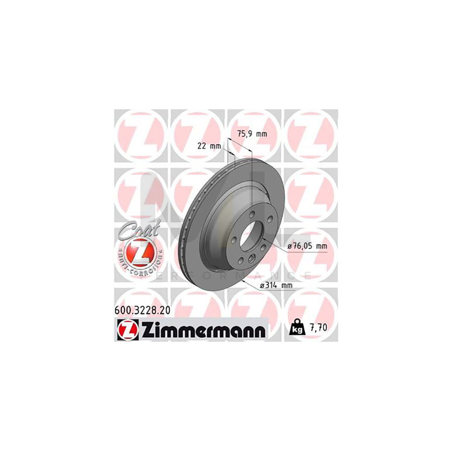 ZIMMERMANN COAT Z 600.3228.20 Brake Disc Externally Vented, Coated - 1 piece