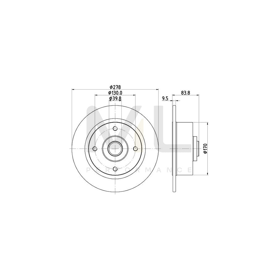 HELLA 8DD 355 100-101 Brake Disc Solid, with wheel hub, without wheel studs