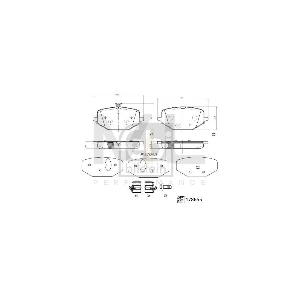 Febi Bilstein 178655 Brake Pad Set Rear Axle, Prepared For Wear Indicator, With Attachment Material
