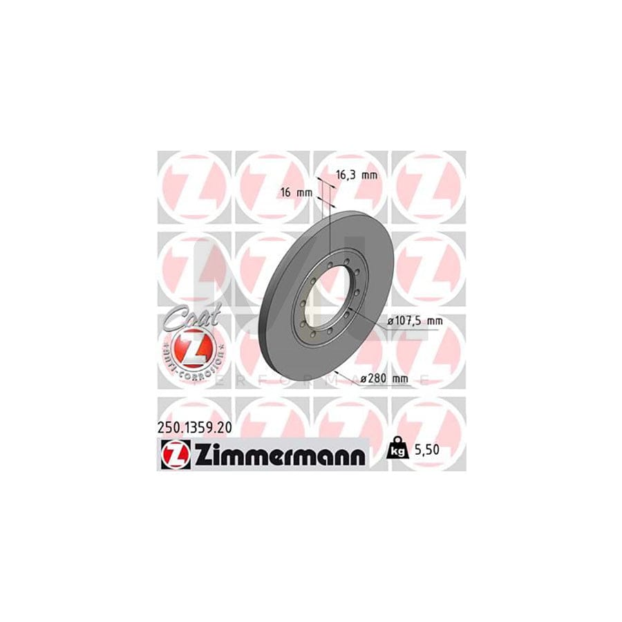 ZIMMERMANN COAT Z 250.1359.20 Brake Disc for FORD TRANSIT Solid, Coated - 1 piece