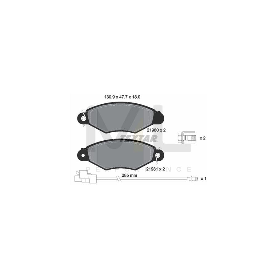 TEXTAR 2198009 Brake pad set for RENAULT KANGOO with integrated wear warning contact, with brake caliper screws | ML Performance Car Parts