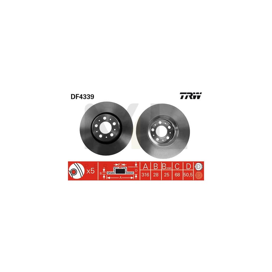 TRW DF4339 Brake Disc Vented, Painted | ML Performance Car Parts