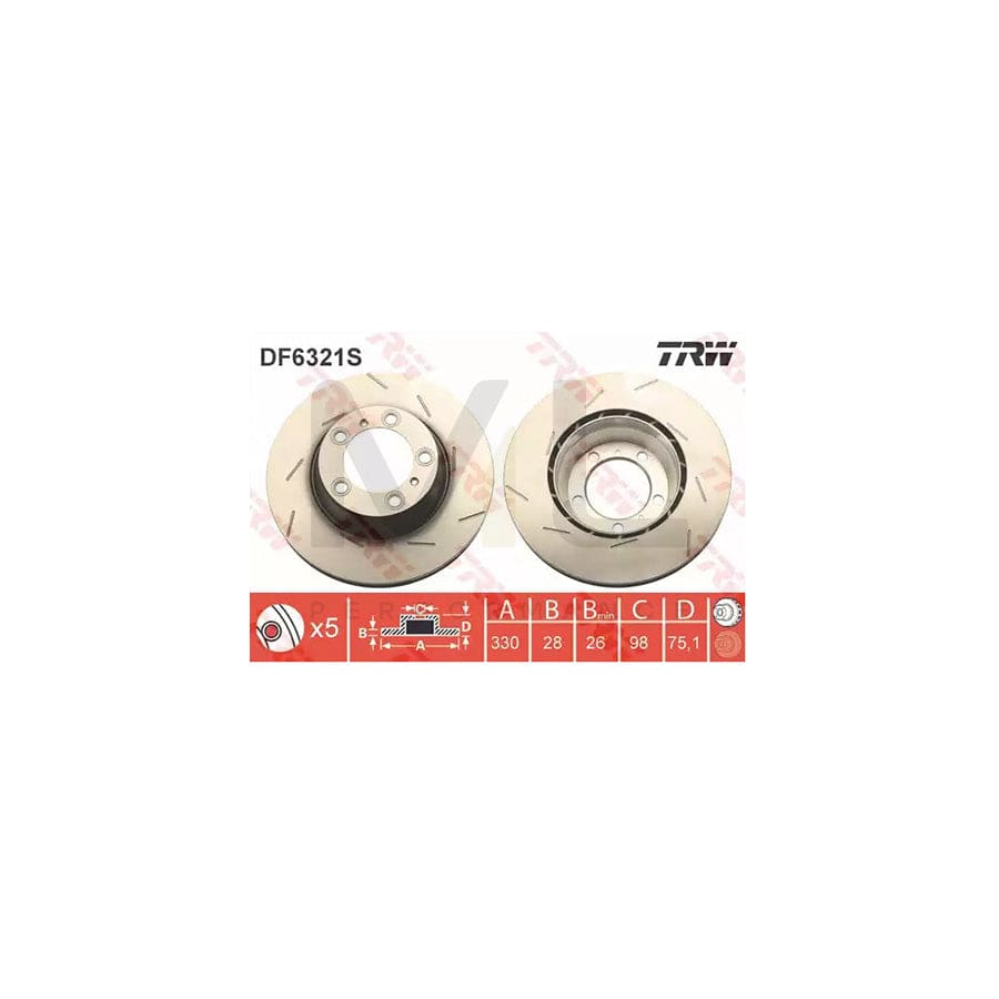 TRW DF6321S Brake Disc for PORSCHE PANAMERA Slotted / Perforated, Painted, High-carbon | ML Performance Car Parts