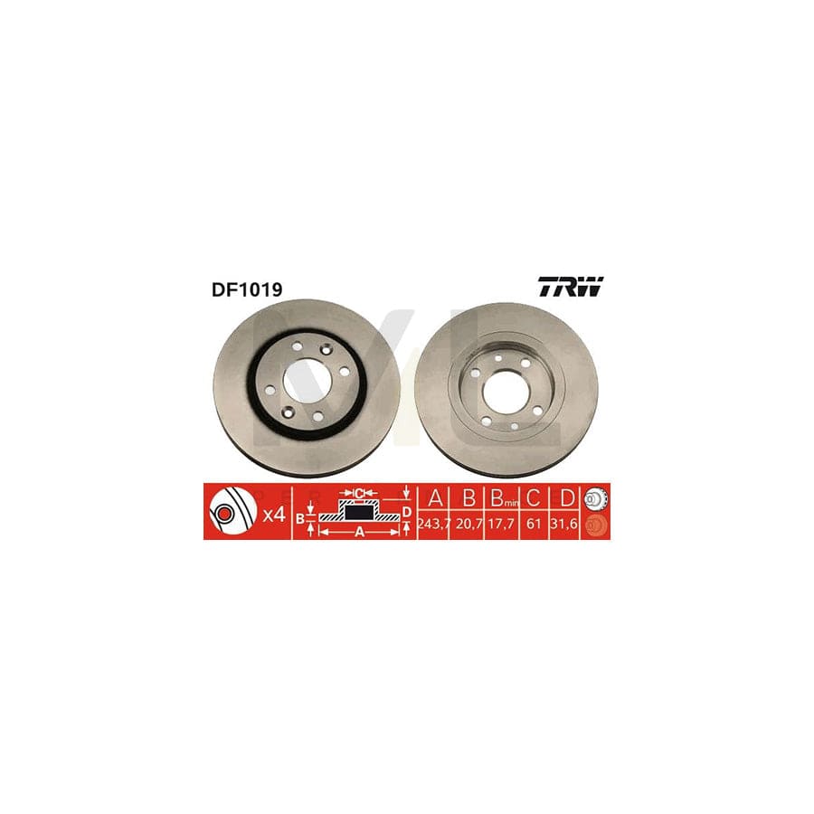 TRW DF1019 Brake Disc for RENAULT 21 Vented, Painted, with bolts/screws | ML Performance Car Parts