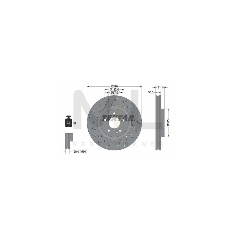 TEXTAR PRO 92262103 Brake Disc Internally Vented, Perforated, Coated, without wheel hub, without wheel studs | ML Performance Car Parts