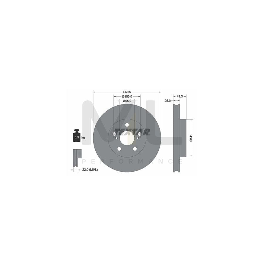 TEXTAR PRO 92225003 Brake Disc Internally Vented, Coated, without wheel hub, without wheel studs | ML Performance Car Parts