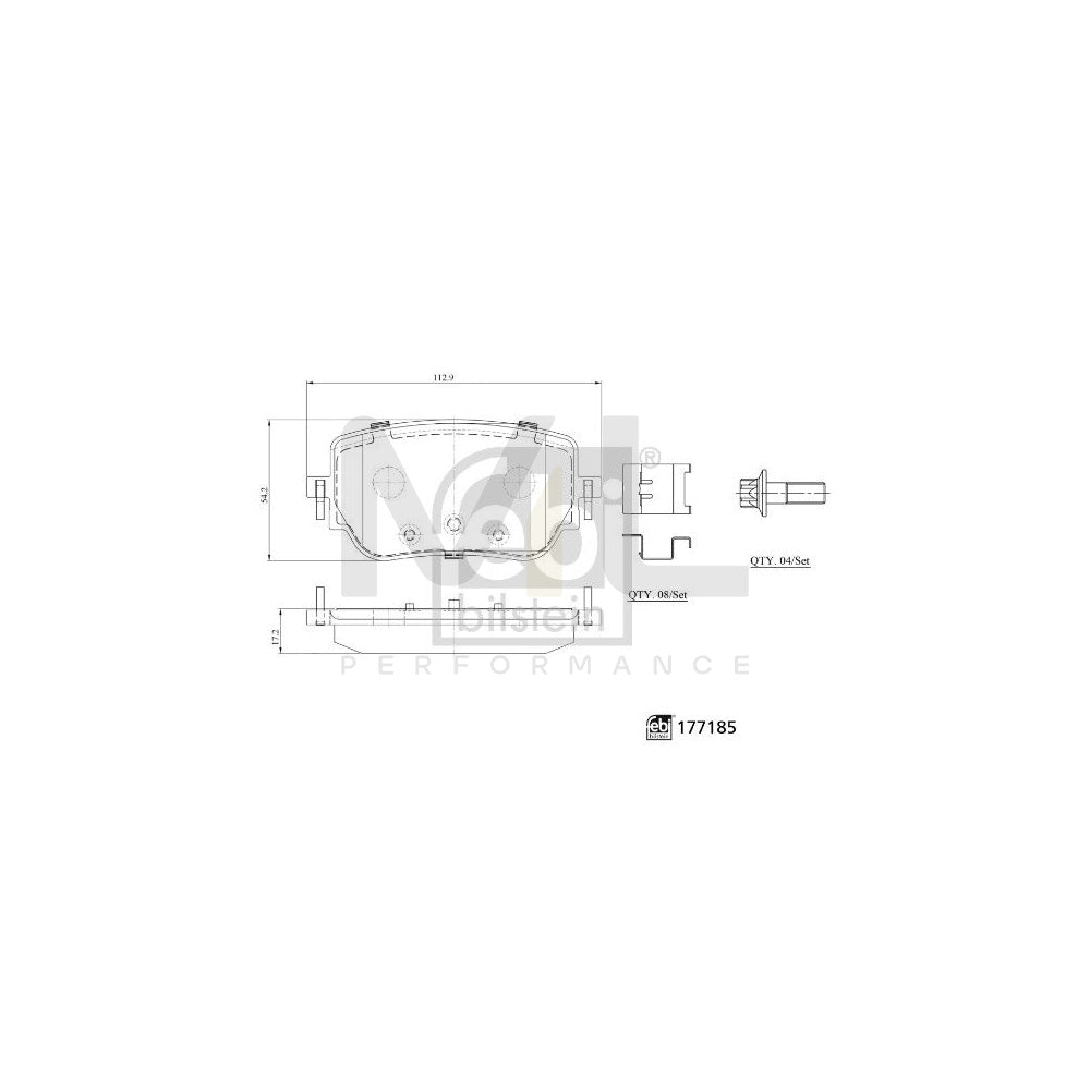 Febi Bilstein 177185 Brake Pad Set Rear Axle, With Attachment Material