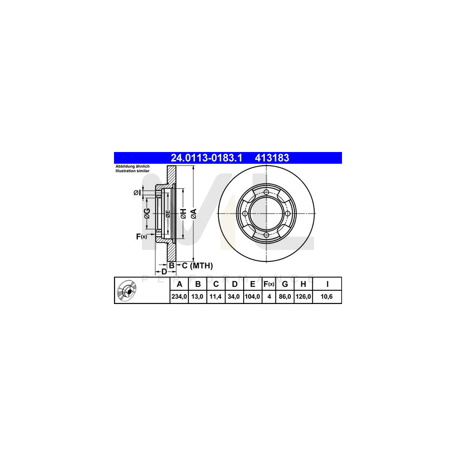 ATE 24.0113-0183.1 Brake Disc Solid - 1 piece