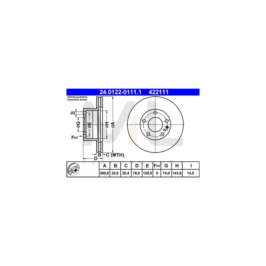 ATE 24.0122-0111.1 Brake Disc Vented - 1 piece
