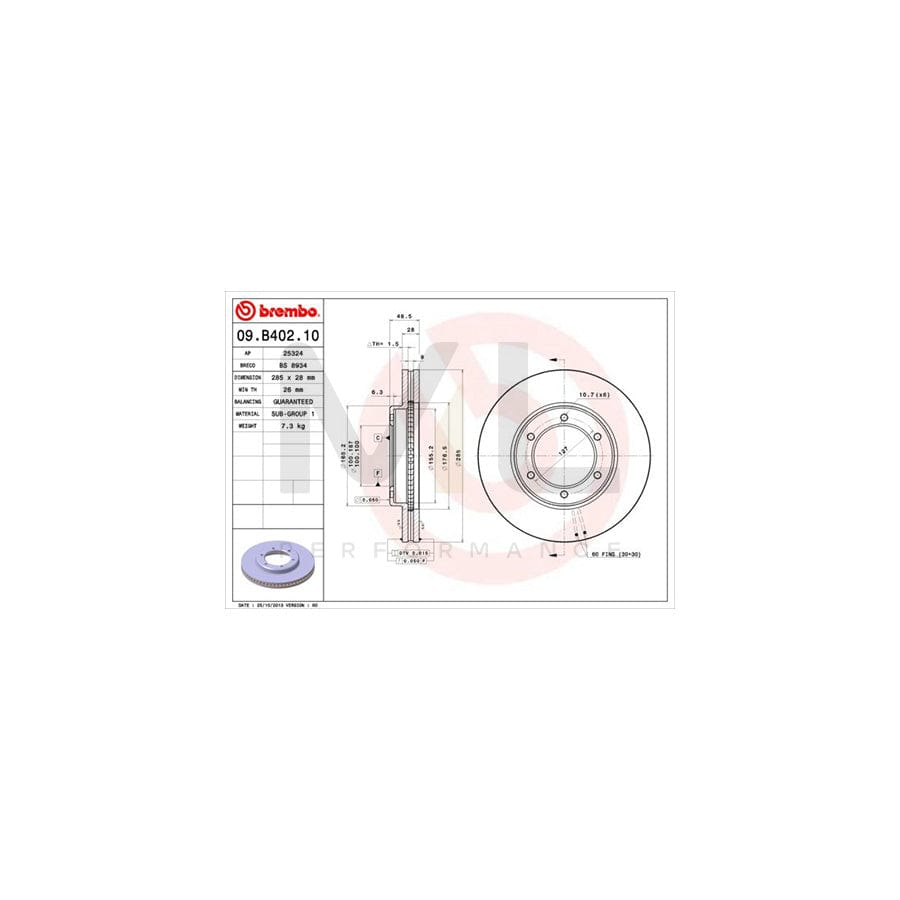 BREMBO 09.B402.10 Brake Disc Internally Vented | ML Performance Car Parts
