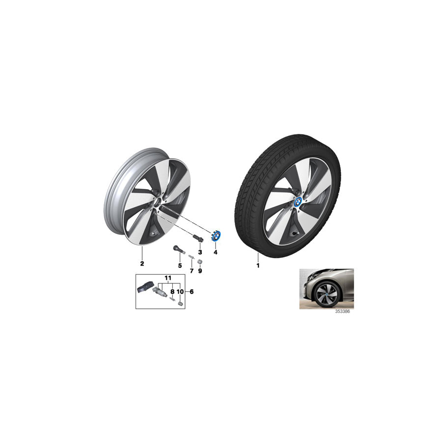 Genuine BMW 36116856897 Disc Wheel Light Alloy Jet Bl.Sol.Paint 5,5JX19 ET:53 (Inc. i3 94Ah Rex, i3 60Ah & i3 60Ah Rex) | ML Performance US Car Parts