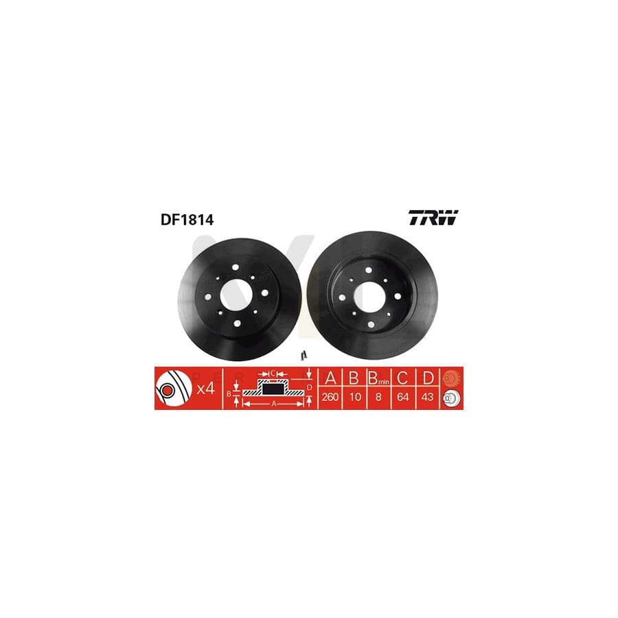 TRW DF1814 Brake Disc Solid, with bolts/screws | ML Performance Car Parts