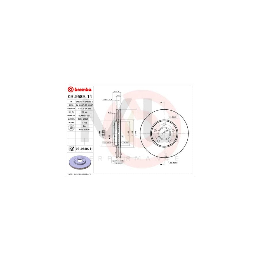BREMBO 09.9589.14 Brake Disc Internally Vented | ML Performance Car Parts