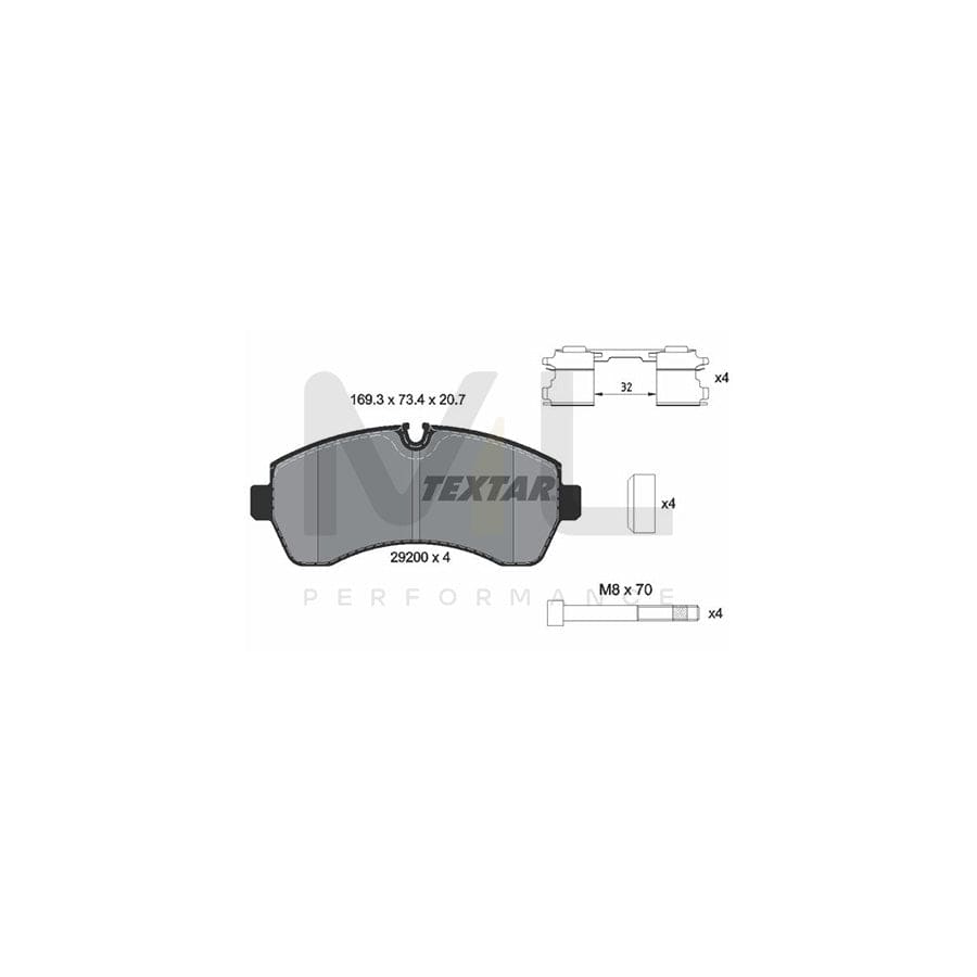 TEXTAR 2920002 Brake pad set prepared for wear indicator, with brake caliper screws, with accessories | ML Performance Car Parts