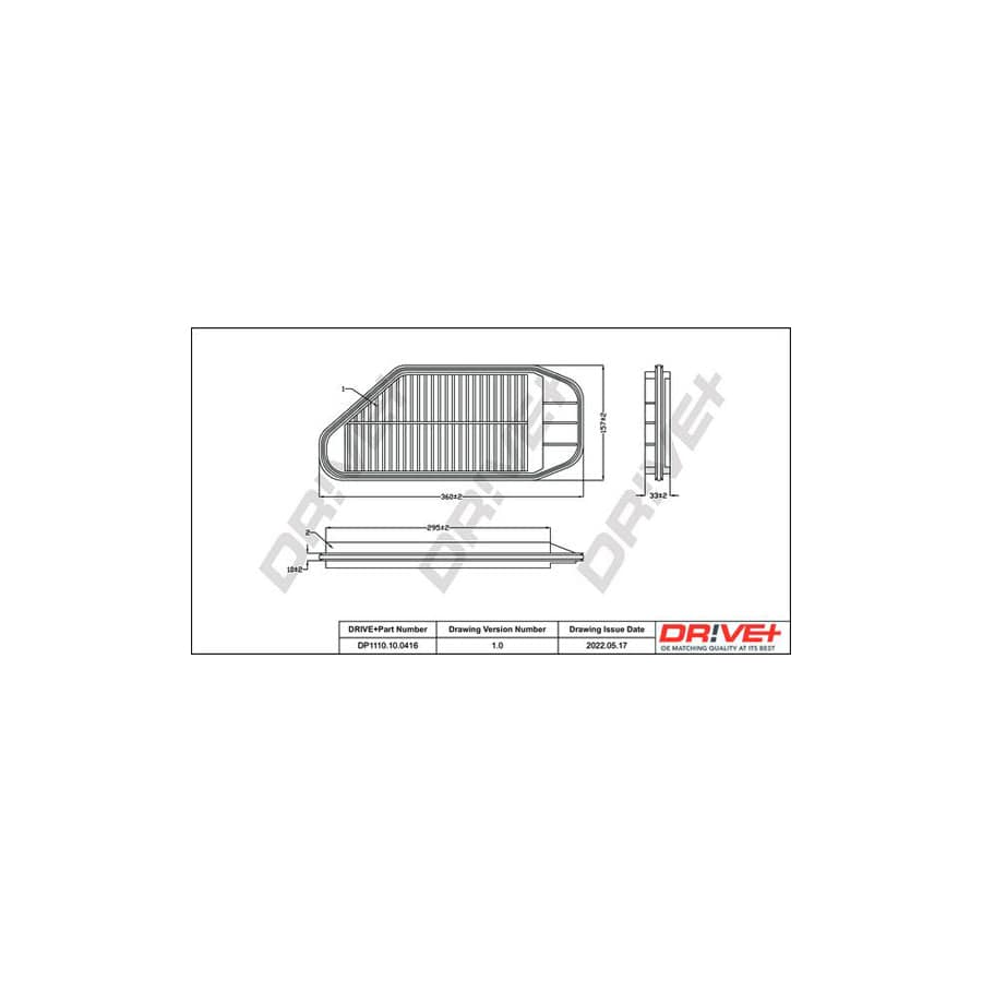 Dr!Ve+ Dp1110.10.0416 Air Filter For Chevrolet Spark