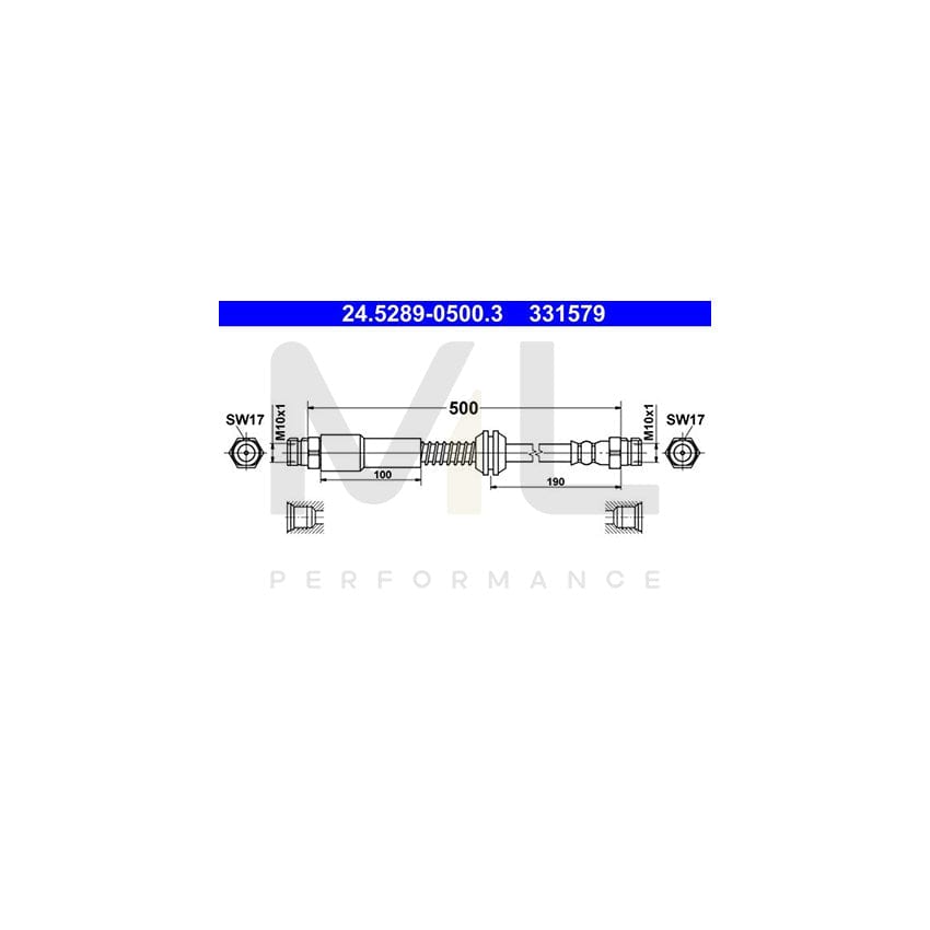 ATE 24.5289-0500.3 Brake Hose for VW CADDY 500mm