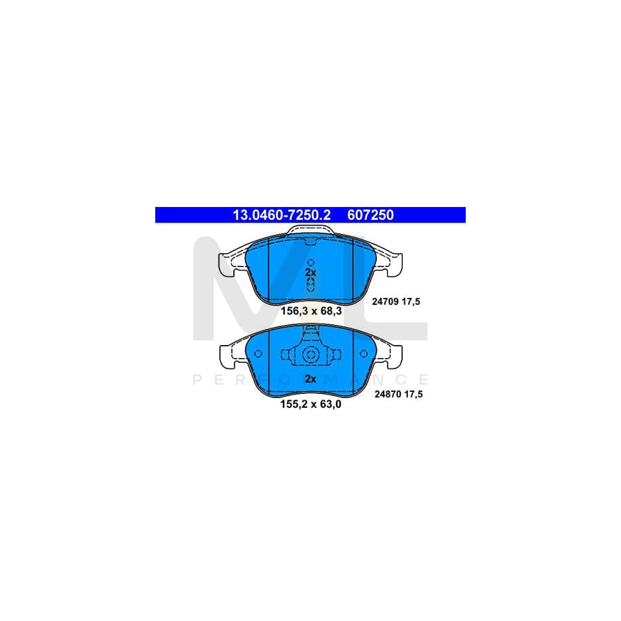 ATE 13.0460-7250.2 Brake pad set excl. wear warning contact, not prepared for wear indicator