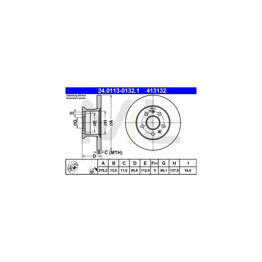 ATE 24.0113-0132.1 Brake Disc for VW TRANSPORTER Solid, Coated - 1 piece
