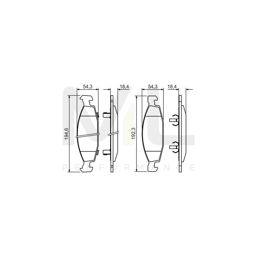 Bosch 0986424666 Brake Pad Set For Jeep Grand Cherokee Ii (Wj, Wg) With Acoustic Wear Warning, With Anti-Squeak Plate, With Piston Clip BP382 | ML Performance Car Parts