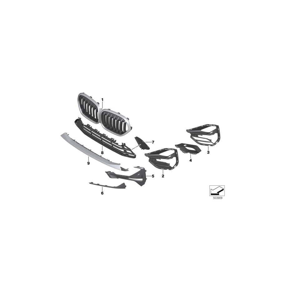 Genuine BMW 51138493450 F48 Grill Front BASIS (Inc. X1 18d, X1 25dX & X1 28i) | ML Performance US Car Parts
