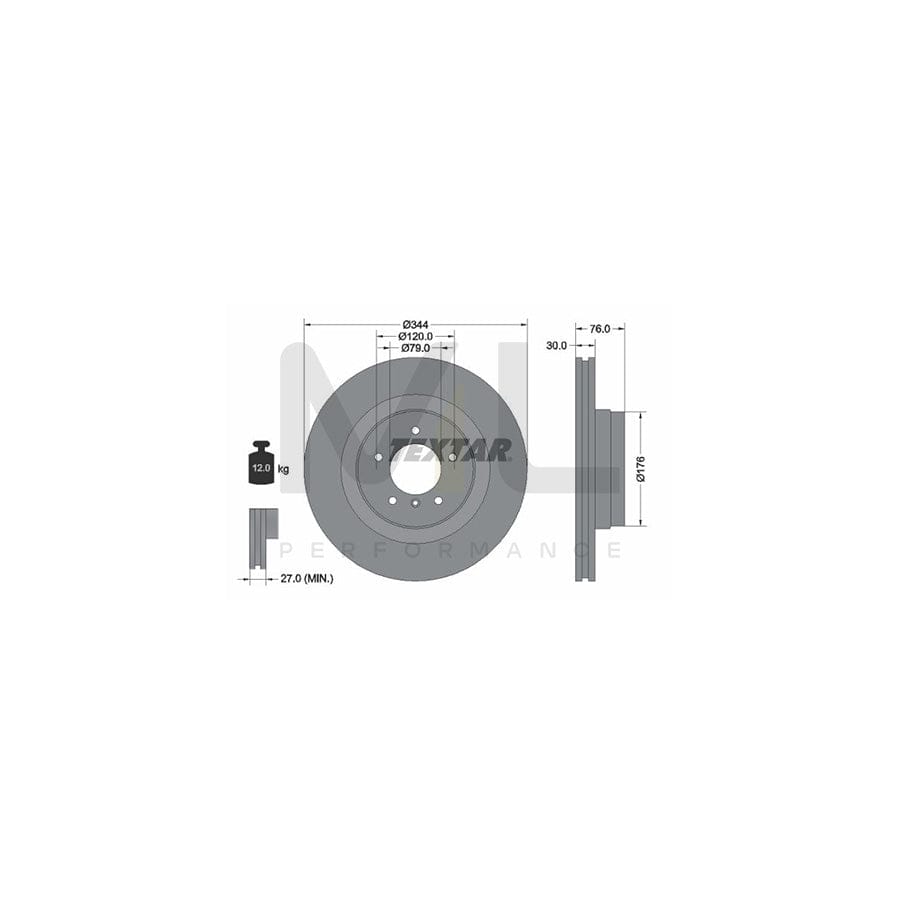 TEXTAR PRO 92185103 Brake Disc for LAND ROVER Range Rover III (L322) Internally Vented, Coated, without wheel hub, without wheel studs | ML Performance Car Parts