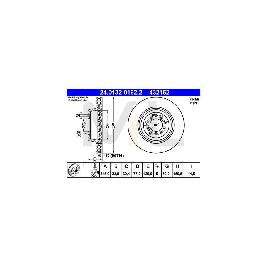 ATE 24.0132-0162.2 Brake Disc for BMW 5 Saloon (E39) Two-piece brake disc, Vented, Coated, High-carbon, with bolts/screws