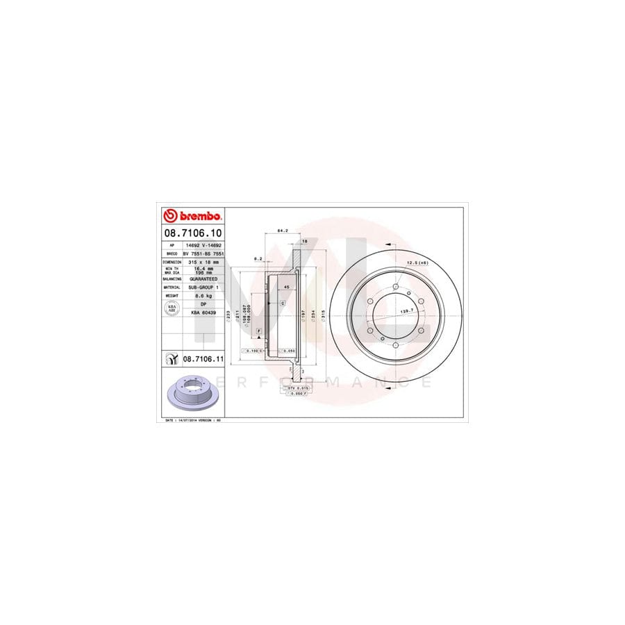 BREMBO 08.7106.10 Brake Disc Solid | ML Performance Car Parts