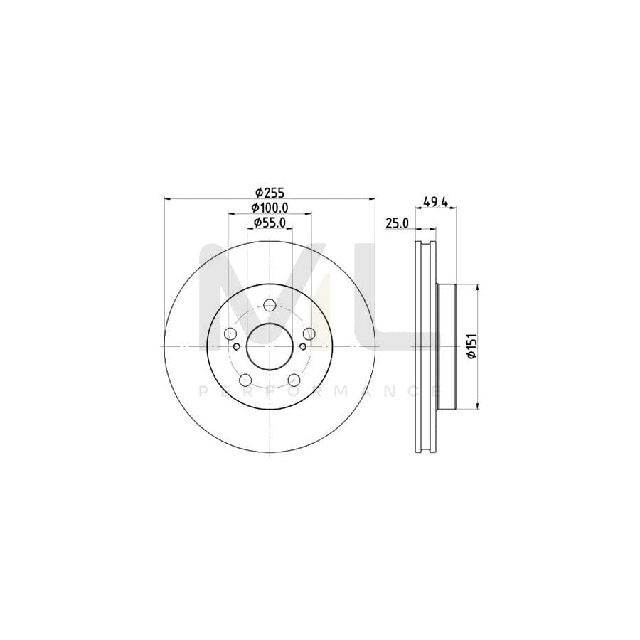 HELLA 8DD 355 131-911 Brake Disc for TOYOTA PRIUS Internally Vented, Coated, without wheel hub, without wheel studs
