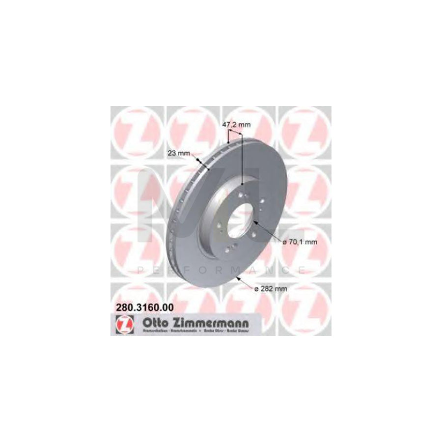 ZIMMERMANN 280.3160.00 Brake Disc Internally Vented - 1 piece