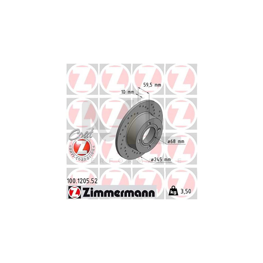 ZIMMERMANN SPORT COAT Z 100.1205.52 Brake Disc Perforated, Solid, Coated - 1 piece