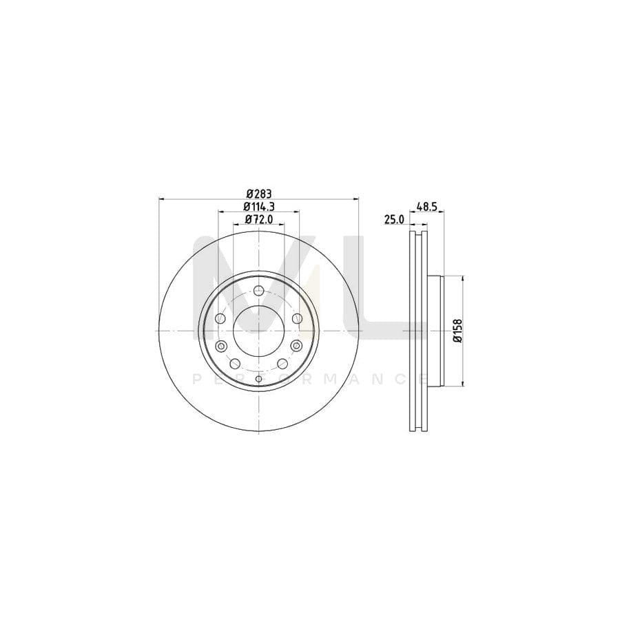 HELLA PRO High Carbon 8DD 355 128-181 Brake Disc for MAZDA 6 Internally Vented, Coated, High-carbon, without wheel hub, without wheel studs