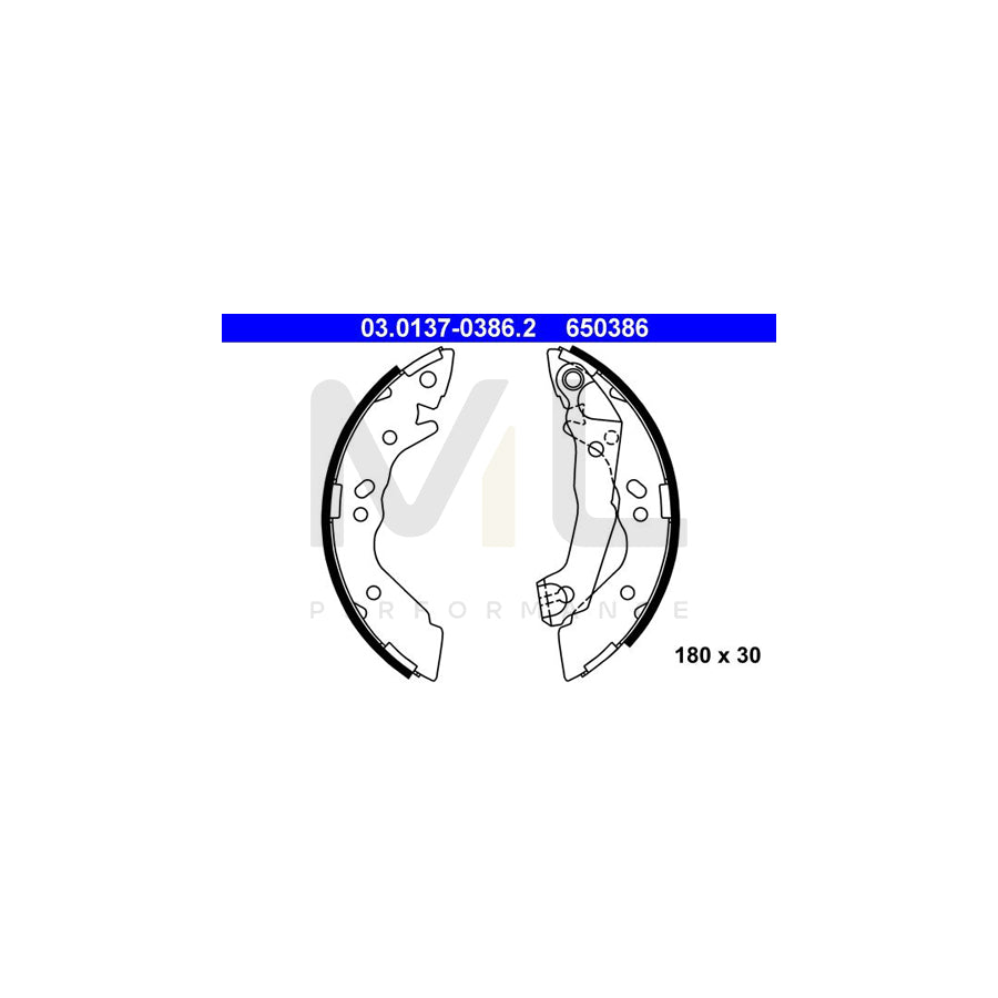 ATE 03.0137-0386.2 Brake Shoe Set for HYUNDAI Amica / Atoz (MX) with lever