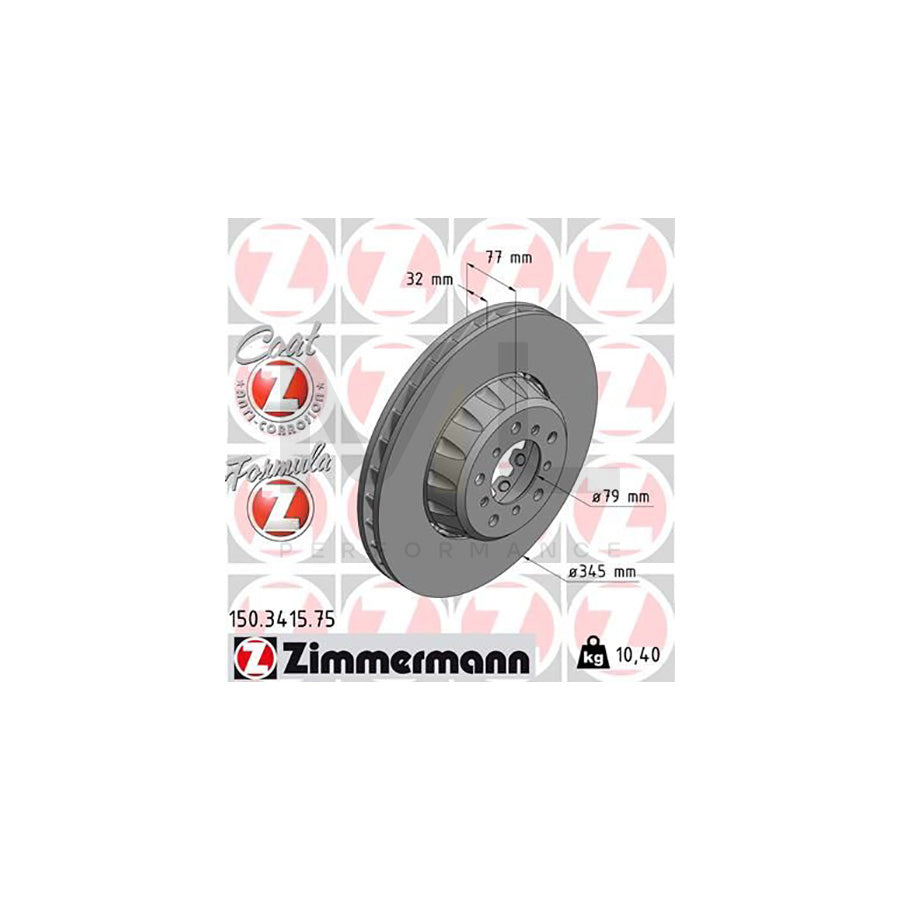 ZIMMERMANN FORMULA Z COAT Z 150.3415.75 Brake Disc for BMW 5 Saloon (E39) Two-piece brake disc, Vented, Coated, Alloyed / High-carbon