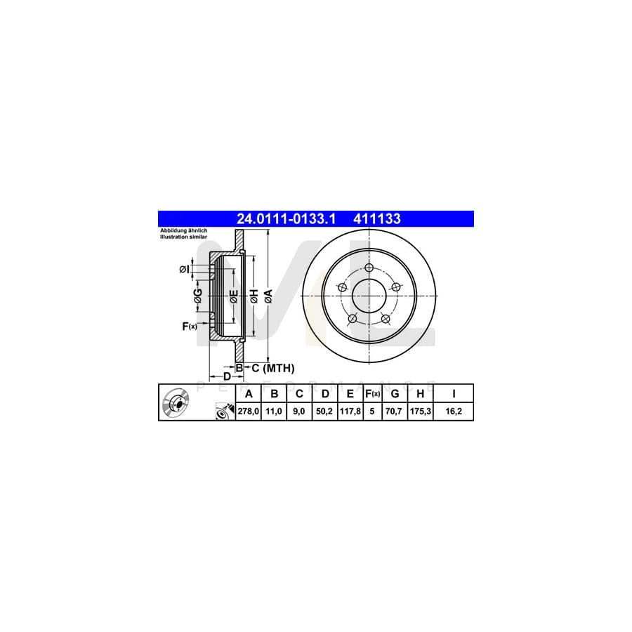 ATE 24.0111-0133.1 Brake Disc Solid, Coated - 1 piece