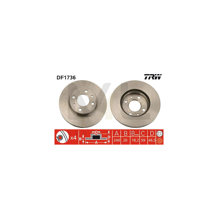 TRW DF1736 Brake Disc for FIAT Uno Hatchback (146) Vented | ML Performance Car Parts