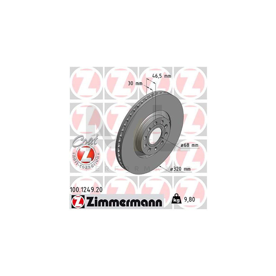 ZIMMERMANN COAT Z 100.1249.20 Brake Disc Externally Vented, Coated, High-carbon - 1 piece