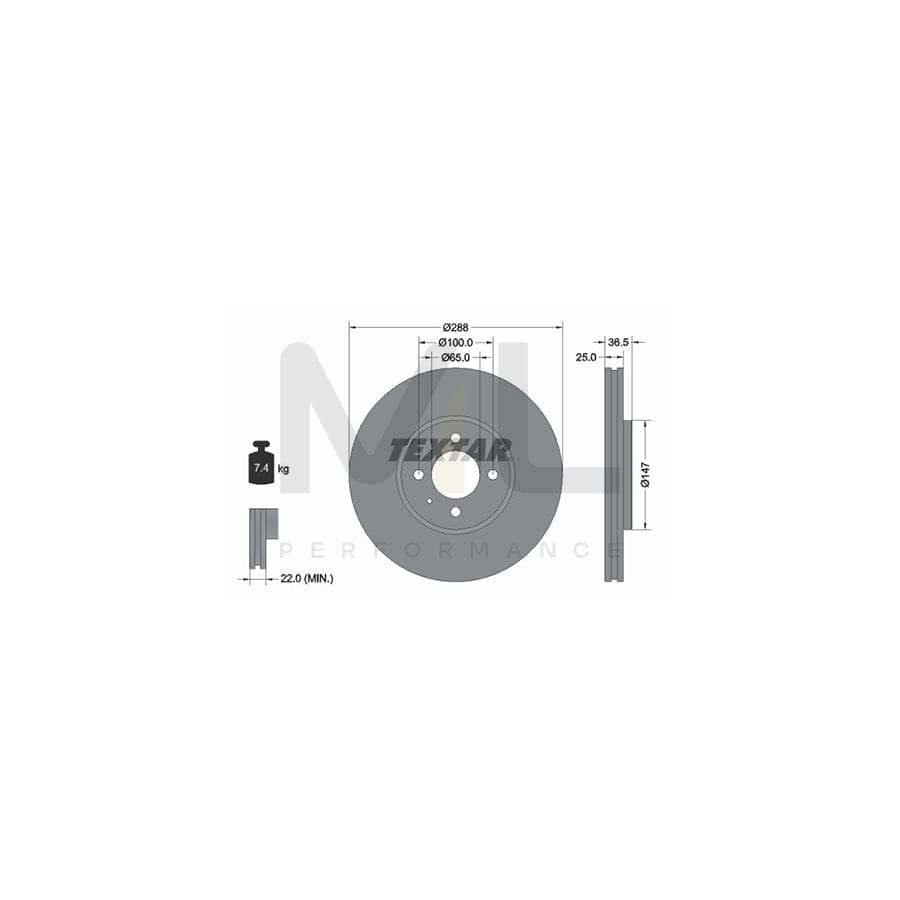 TEXTAR 92302303 Brake Disc for VW up! Hatchback (121, 122, BL1, BL2) Externally Vented, Coated, without wheel hub, without wheel studs | ML Performance Car Parts