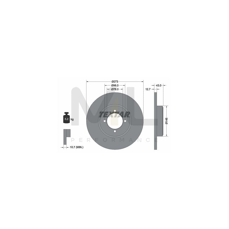 TEXTAR 92011400 Brake Disc Solid, without wheel hub, without wheel studs | ML Performance Car Parts