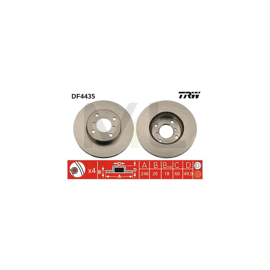 TRW DF4435 Brake Disc Vented, Painted, High-carbon | ML Performance Car Parts