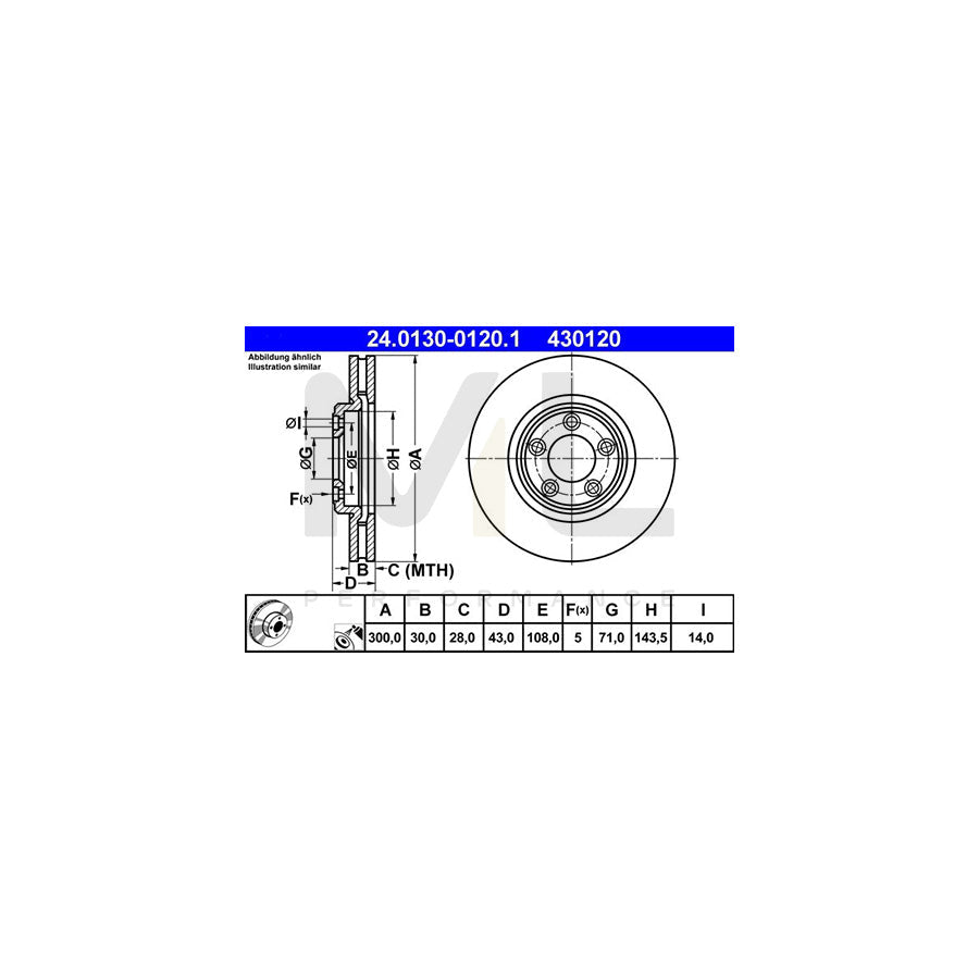 ATE 24.0130-0120.1 Brake Disc for JAGUAR S-Type (X200) Vented, Coated - 1 piece