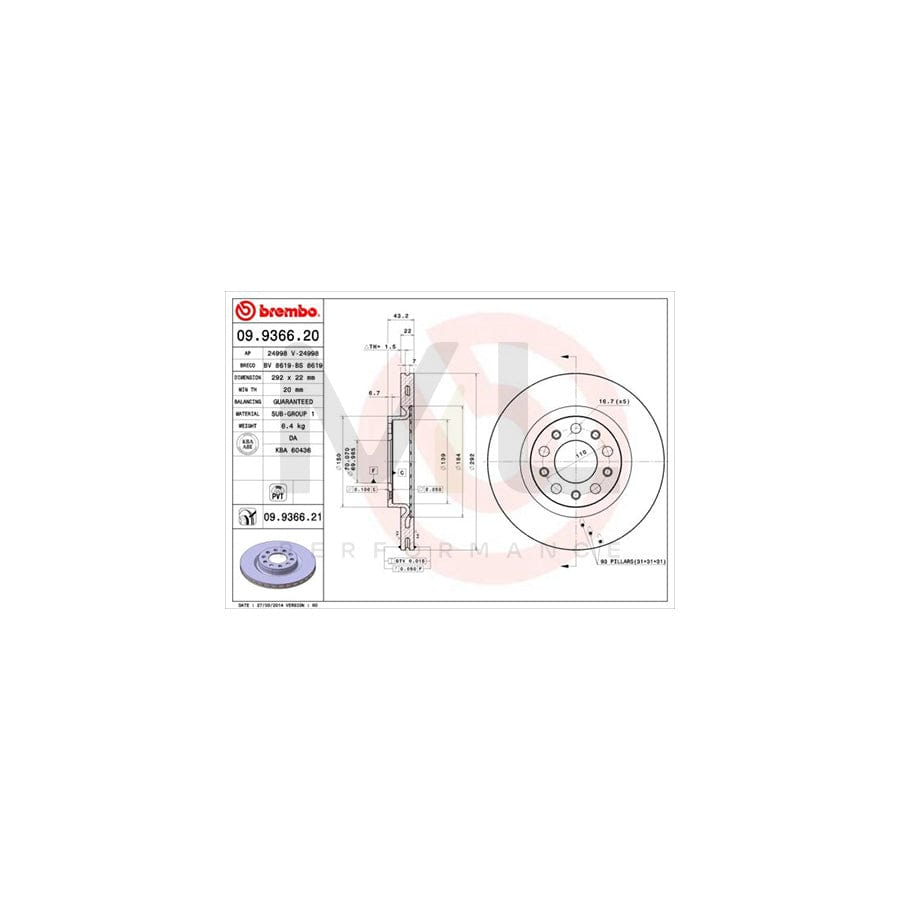 BREMBO 09.9366.20 Brake Disc Internally Vented | ML Performance Car Parts