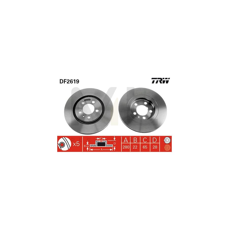 TRW DF2619 Brake Disc Vented, Painted, with bolts/screws | ML Performance Car Parts