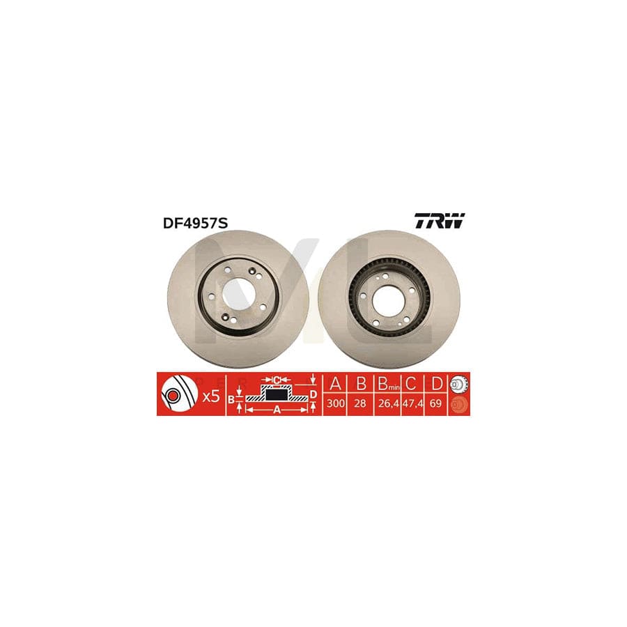 TRW DF4957S Brake Disc Vented, Painted | ML Performance Car Parts