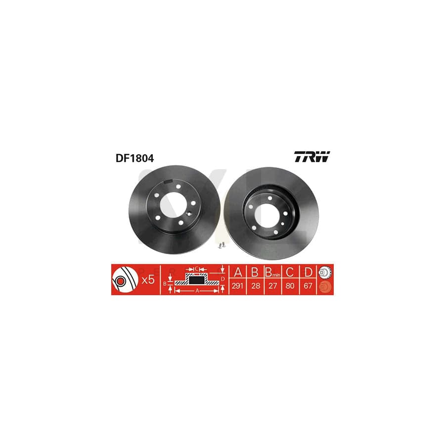 TRW DF1804 Brake Disc Vented, Painted, High-carbon, with bolts/screws | ML Performance Car Parts