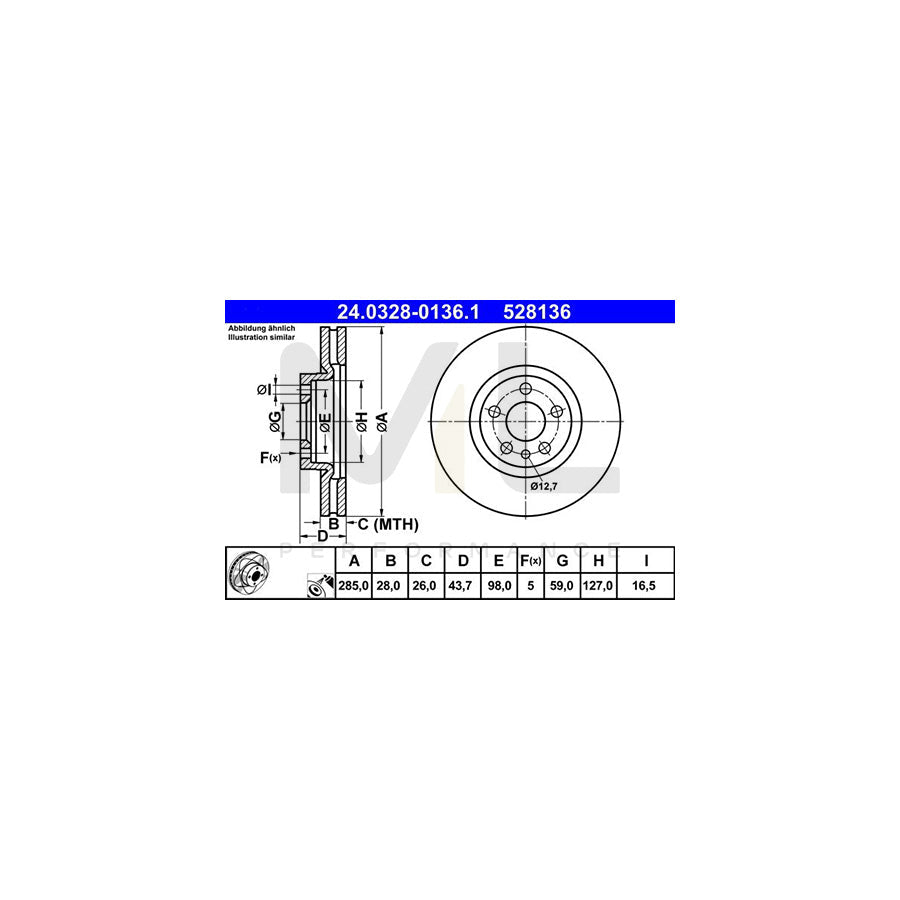 ATE PowerDisc 24.0328-0136.1 Brake Disc Vented, Coated - 1 piece