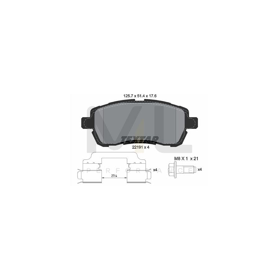 TEXTAR 2219103 Brake pad set for FORD KA not prepared for wear indicator, with brake caliper screws, with accessories | ML Performance Car Parts