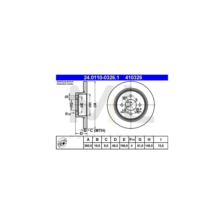 ATE 24.0110-0326.1 Brake Disc for MG MG Solid - 1 piece