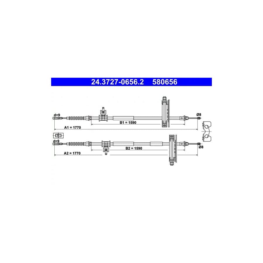 ATE 24.3727-0656.2 Hand Brake Cable for Ford Focus
